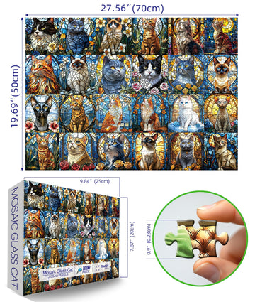Blueforest Stained Glass Puzzle Cats Puzzles For Adults 1000 Pieces, Impossible Hard Difficult Challenging Puzzles For Adults, C