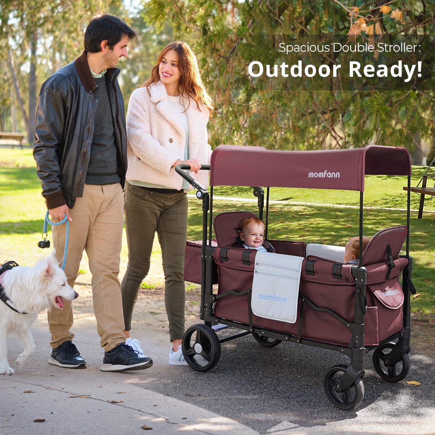 Momfann Stroller Wagon For 2 Kids, Baby Wagon Stroller With Adjustable Handle For Infants And Toddlers With Canopy & Organizer,