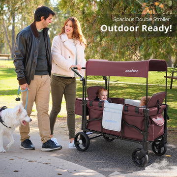 Momfann Stroller Wagon For 2 Kids, Baby Wagon Stroller With Adjustable Handle For Infants And Toddlers With Canopy & Organizer,