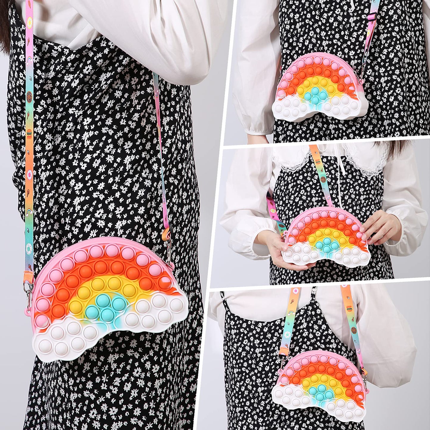 Goheyi Pop Shoulder Purse Fidget Toys Bag For Girls And Women, Rainbow Clouds Pop Shoulder Bag, Easter Gifts Sensory Silicone Fidget Backpack Toy For Adhd Anxiety Stress Relief