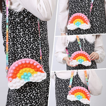 Goheyi Pop Shoulder Purse Fidget Toys Bag For Girls And Women, Rainbow Clouds Pop Shoulder Bag, Easter Gifts Sensory Silicone Fidget Backpack Toy For Adhd Anxiety Stress Relief