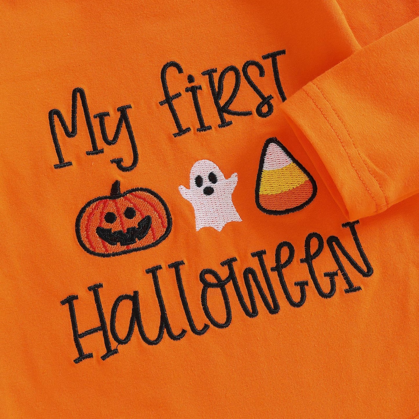 Lukivech My 1st Halloween Baby Boy Outfit Letter Print Long Sleeve Romper Pumpkin Ghost Spider Long Pants Hat 3Pcs Set (AA-Orang