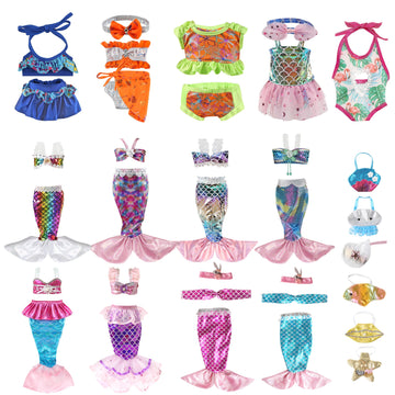 18 Inch Doll Clothes Accessories | 13-Pack Mermaid & Bikini Swimwear Sets With Hats, Bags | Adjustable For 16-20'' Fashion Dolls