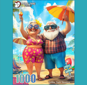 1000 Piece Jigsaw Puzzle for mature-themeds - Funny Parents or Grandparents on a Tropical Beach Vacation - Challenging Puzzle - Retirement Gift for Mom or Dad - 20x27 inch
