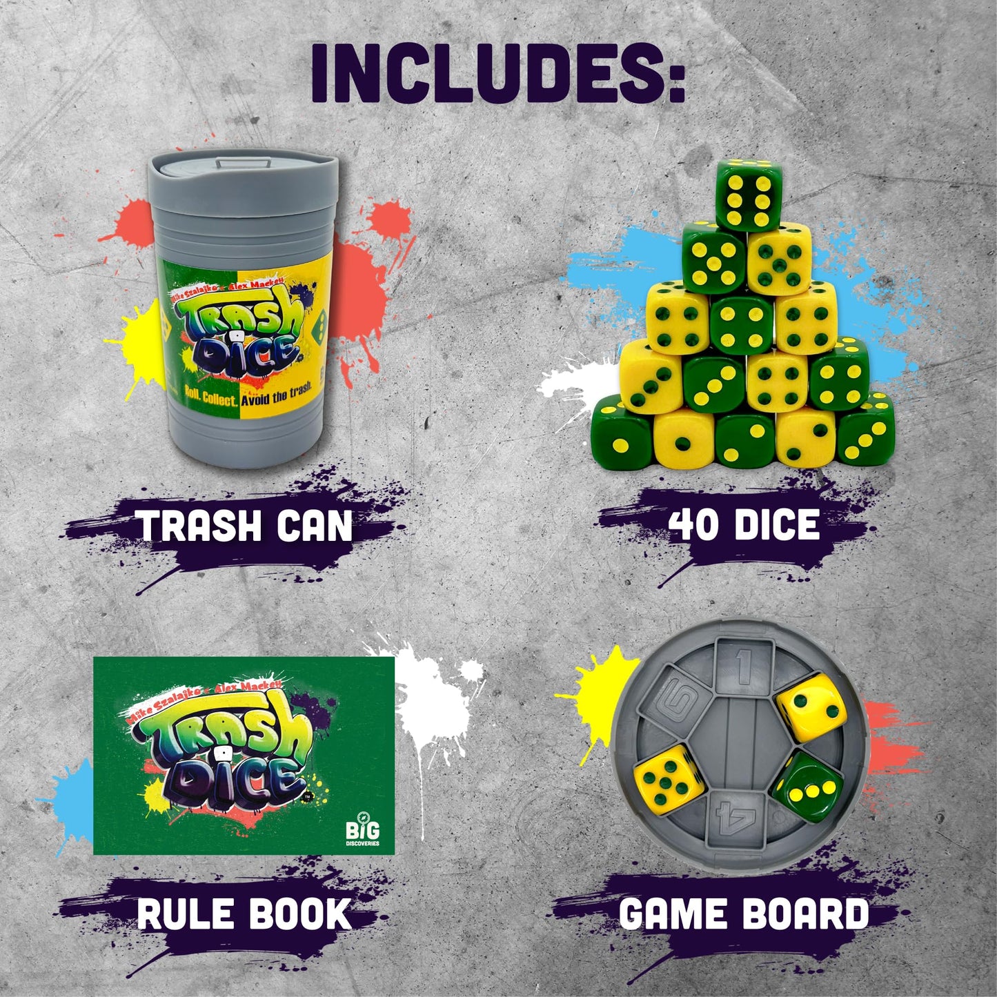Big Discoveries Trash Dice Game - Fast-Paced 2-Player Dice Game, Plastic, White, Model 6003, Ideal for Travel and Game Nights