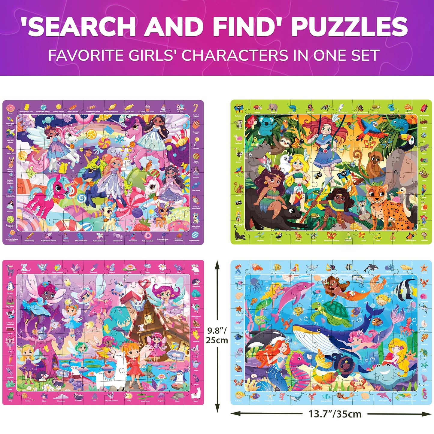 Quokka Puzzles For Kids Ages 4-6 - Set Of 4X60 Jigsaw Puzzles For Kids 6-8-10 Year Old - Unicorn Princess Toys For Children 5-7 Yo - Educational Children Toys - Puzzles Gifts For Girls