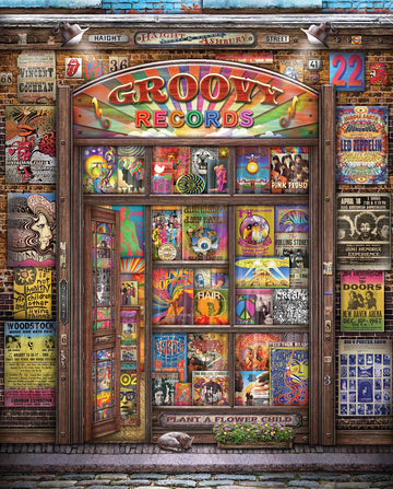 Springbok Groovy Records 1000 Piece Jigsaw Puzzle For Adults Features A Colorful Illustration Of A Classic Record Store