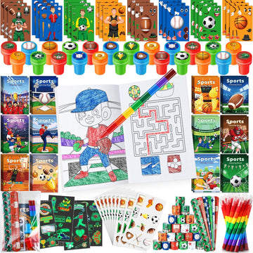 BenLouis 96Pcs Sports Party Favors Football Basketball Soccer Baseball Party Coloring Books Set Bulk for Kids Sports Themed Part