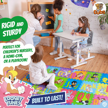 Looney Tunes ABC, Numbers & Shapes EVA Foam Puzzle Mat Non-Toxic Play Mat for Tummy Time, Kids Preschool & Nursery - 36 Tiles, 1