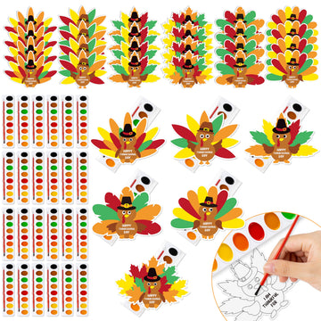 K1tpde Thanksgiving Crafts with Watercolor Paint - 24 Set DIY Watercolor Paint Bulk with Turkey Greeting Card Kit for Kids Schoo