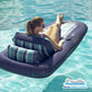 Aqua enhanced Convertible Pool Float Lounge - Extra Large - Heavy Duty  Inflatable Pool Floats for mature-themeds with Cupholder - Navy/Green/White Stripe