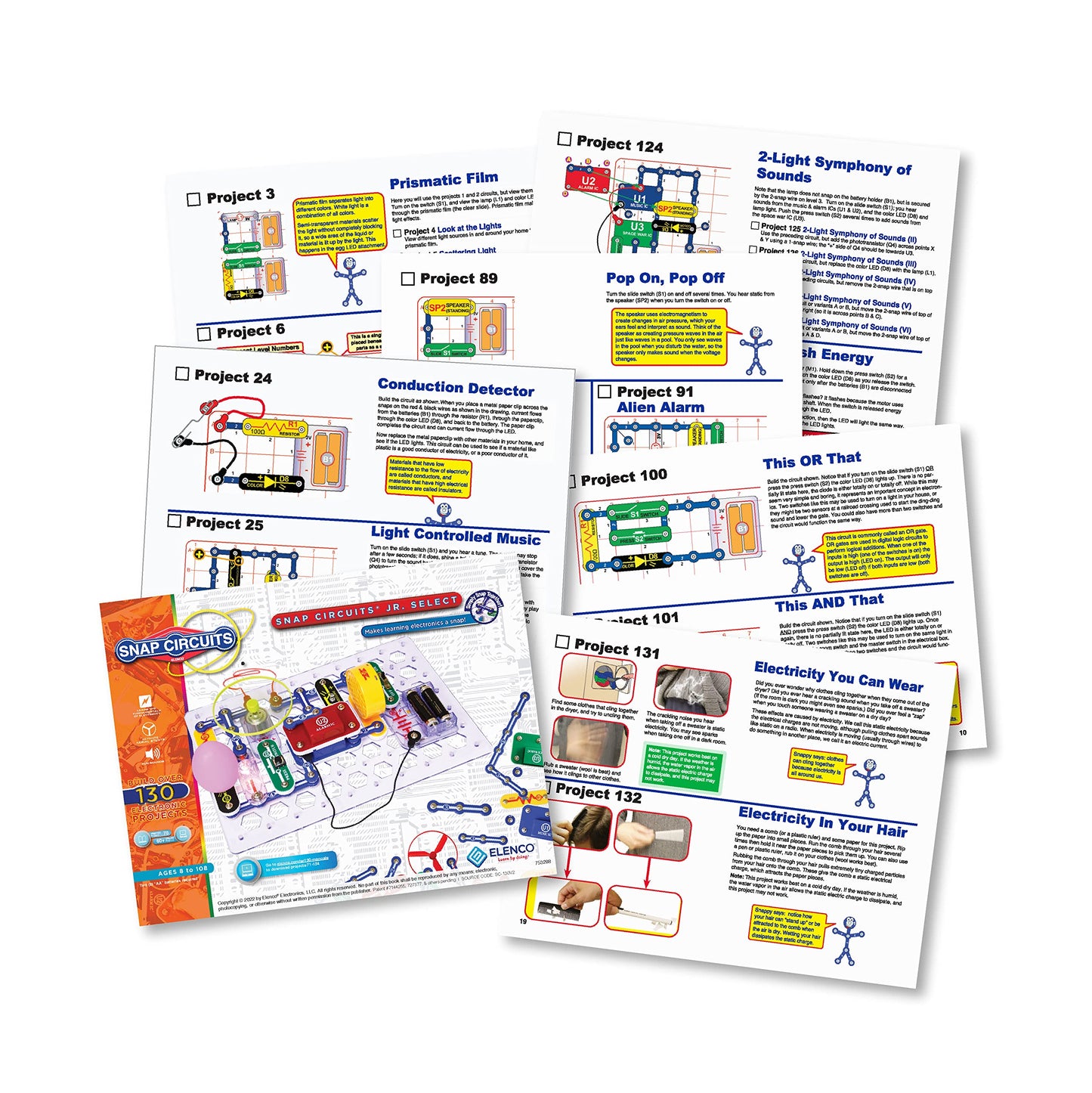 Snap Circuits Jr. Select Sc-130 Electronics Exploration Kit | Over 130 Projects | Full Color Project Manual | 30+ Parts | Stem E