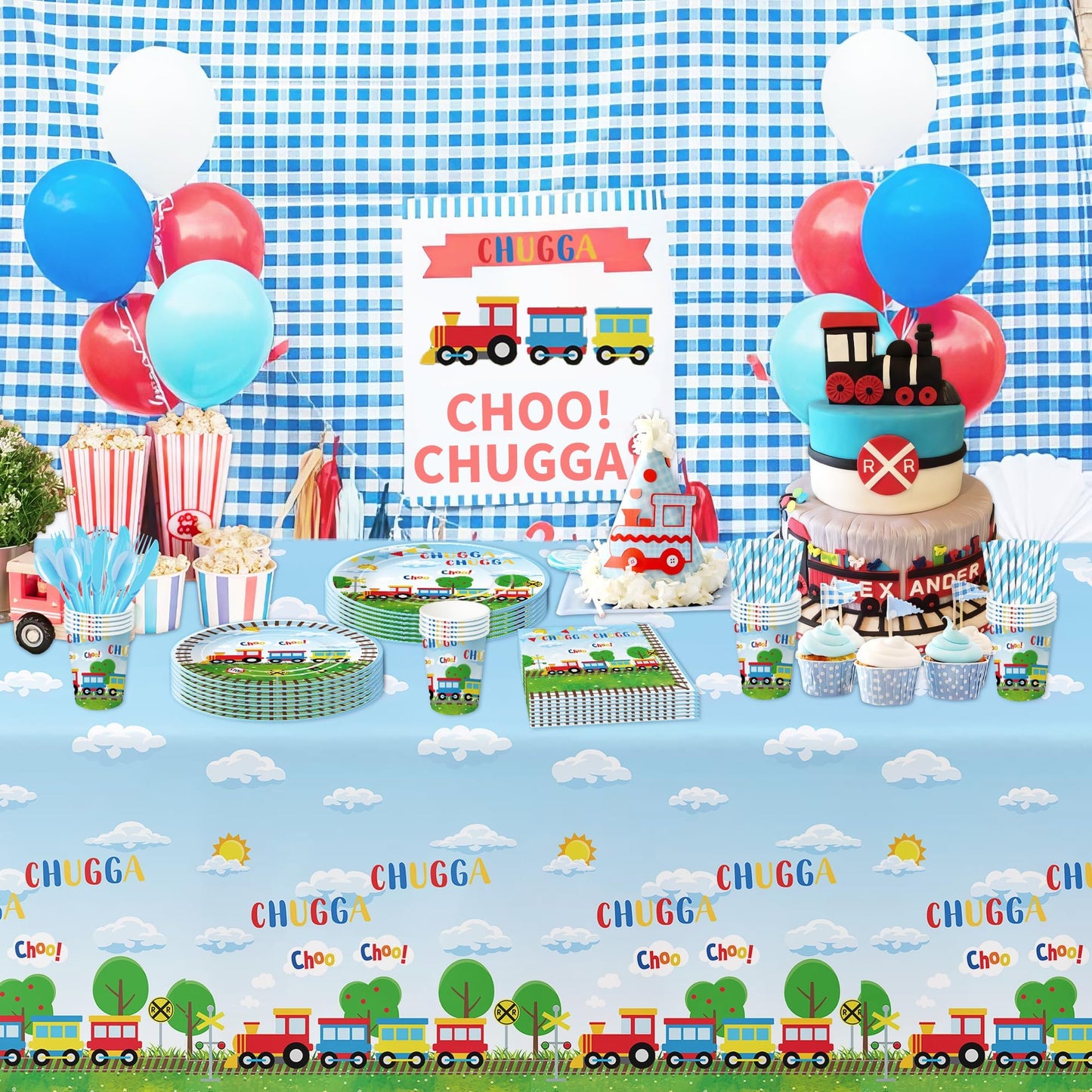 APOWBLS Train Birthday Plates And Napkins Party Supplies Dinnerware, Train Birthday Decorations, Plate, Cup, Napkin, Fork, Train