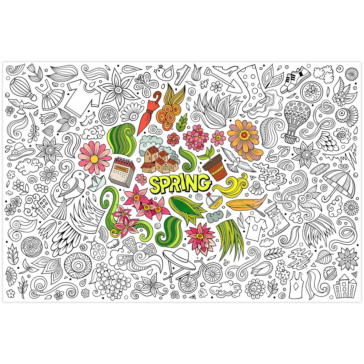 AllReal Spring Giant Coloring Poster Hello Spring Coloring Sheets Mandala Flower Jumbo Paper Coloring Tablecloth for School Clas