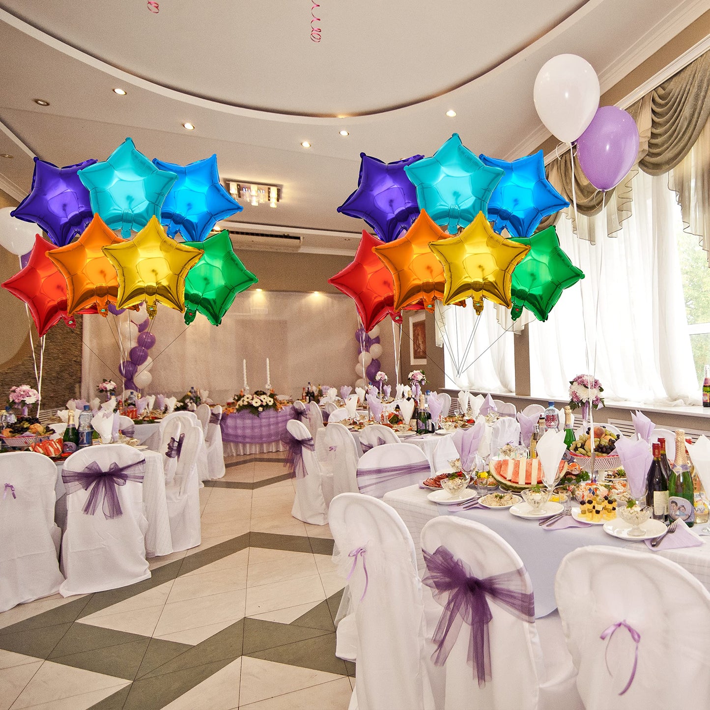18 Inch Star Foil Balloons, 50Pcs Multi Mylar Helium Balloons Rainbow Balloons For Party Decoration