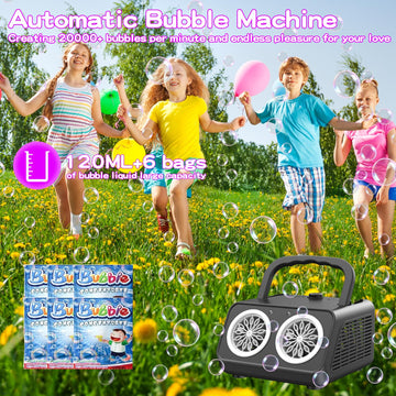 Bubble Machine,Upgraded Automatic Bubble Blower,Portable Bubbles Maker With 2 Fans,20000+ Bubble Per Minutes, Bubble Blower Powe