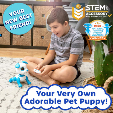 Robo Pets Robot Dog Toy For Girls And Boys - Remote Control Robot Toy Puppy With Leds, Sound Fx, Interactive Hand Motion Gestures, Stem Toy Program Treats, Dancing And Walking Rc Robot For Kids (Blue)