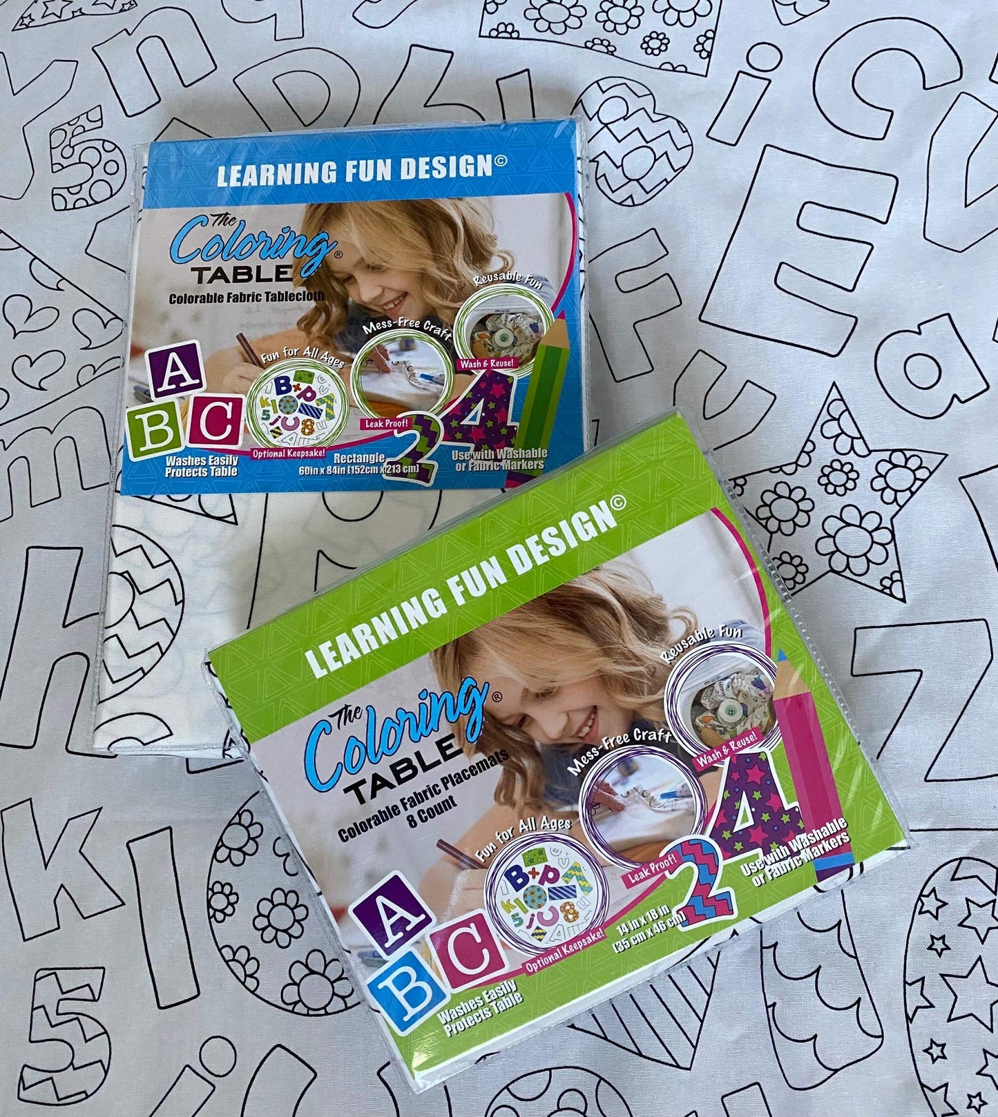 Learning Fun Design - Rectangle Tablecloth 60   X84    - Interactive Coloring Tablecloth for Kids - Poly/Cotton Fabric - Washabl