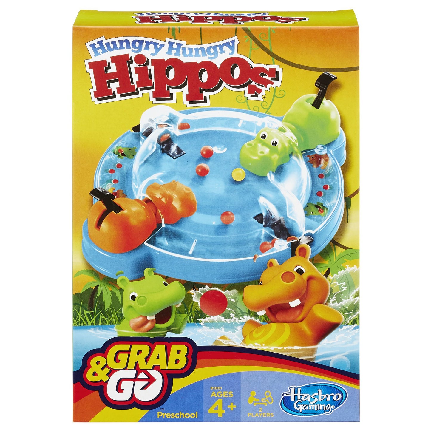 Hasbro Gaming Elefun & Friends Hungry Hungry Hippos Grab & Go Game - Includes 2 Chomping Hippos - Multicolor - Model B1001000