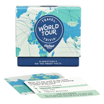 Ridley'S World Tour Travel Trivia Card Game – Trivia Game For Adults And Kids – 2+ Players – Includes 80 Questions And Bonus Facts – Fun Quiz Cards, Makes A Great Gift, 1 Ea