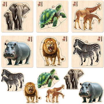 Quokka Realistic Wooden Puzzles For Toddlers 1-3 Year Old - 5,9 X5,9 Inches Kids Puzzles Ages 2-4 - Safari Montessori Toddler Toys - Motor Skills Games Gifts For Boys And Girls