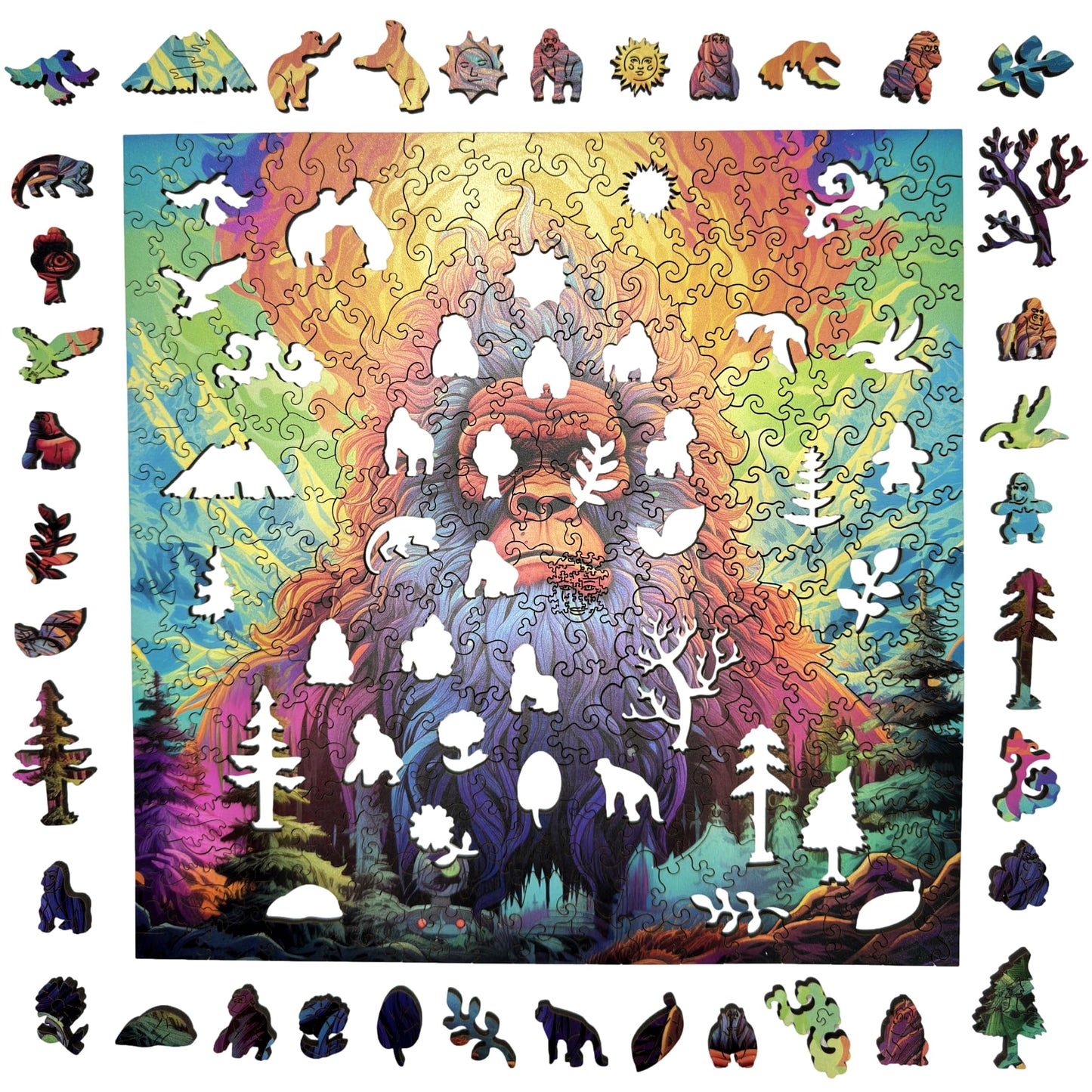Trippy Puzzle Co - Wooden Jigsaw Puzzle For Adults - Challenging 300 Piece Puzzle With Cool Shapes - Bigfoot Sasquatch Mountains