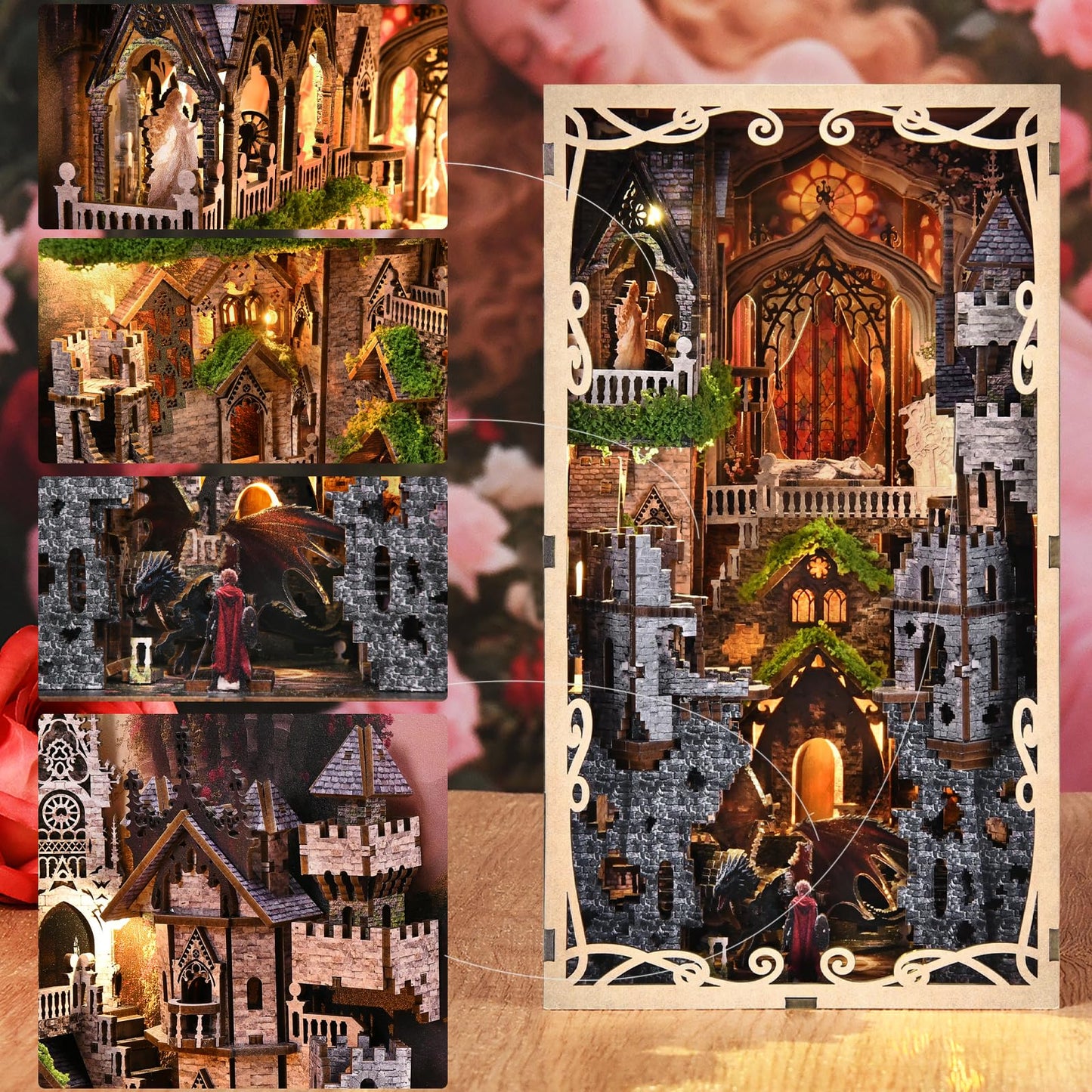 MiniCity Book Nook Kit - DIY Miniature House 3D Wooden Puzzle for mature-themed and Teens  Booknook Bookshelf Decor Scale Model Build with LED Light  Gifts for Family and Friends (Sleeping Beauty)