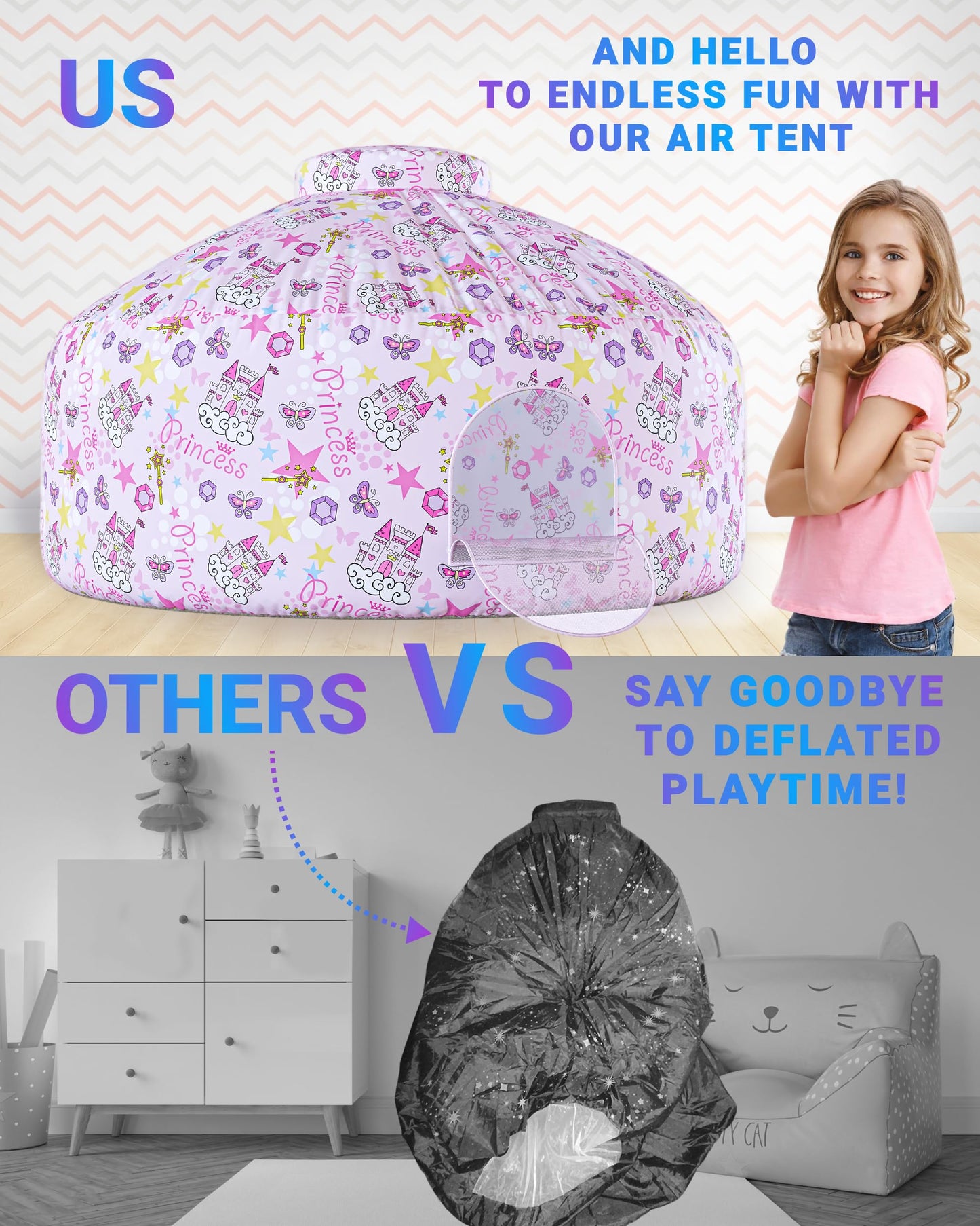 Skywin- Inflatable Tent for Kids Large Princess with Door Playhouse for Kids - Inflatable Air Tent for Kids, Inflatable Fort Set