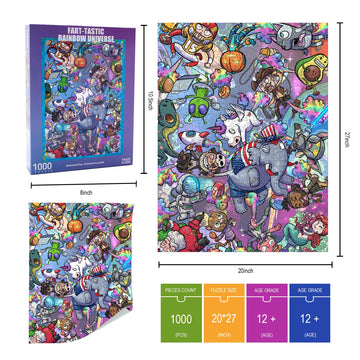 Taozi&Lizhi The Original 1000 Piece Puzzle, Fart-Tastic Rainbow Universe, No Dust Leisure Animal Puzzle, Colorful Funny Art Puzz