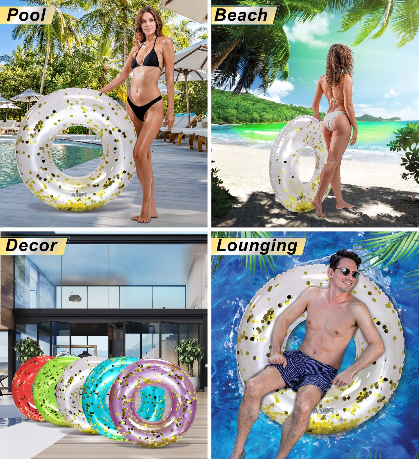 CoTa Global Inflatable Pearl White Pool Float Tube - enhanced Confetti Pool Float  Inflatable Tube Ring Pool Float for Kids and mature-themeds  Heavy Duty Pool Ring Party Float for Beach  Lake - 36 Inches