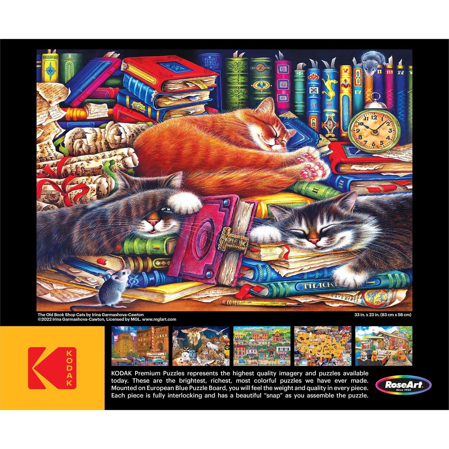 RoseArt 1500 Piece Jigsaw Puzzle - Kodak Premium The Old Book Shop Cats, Multi-colored, Paper, Model 8900ZZBH