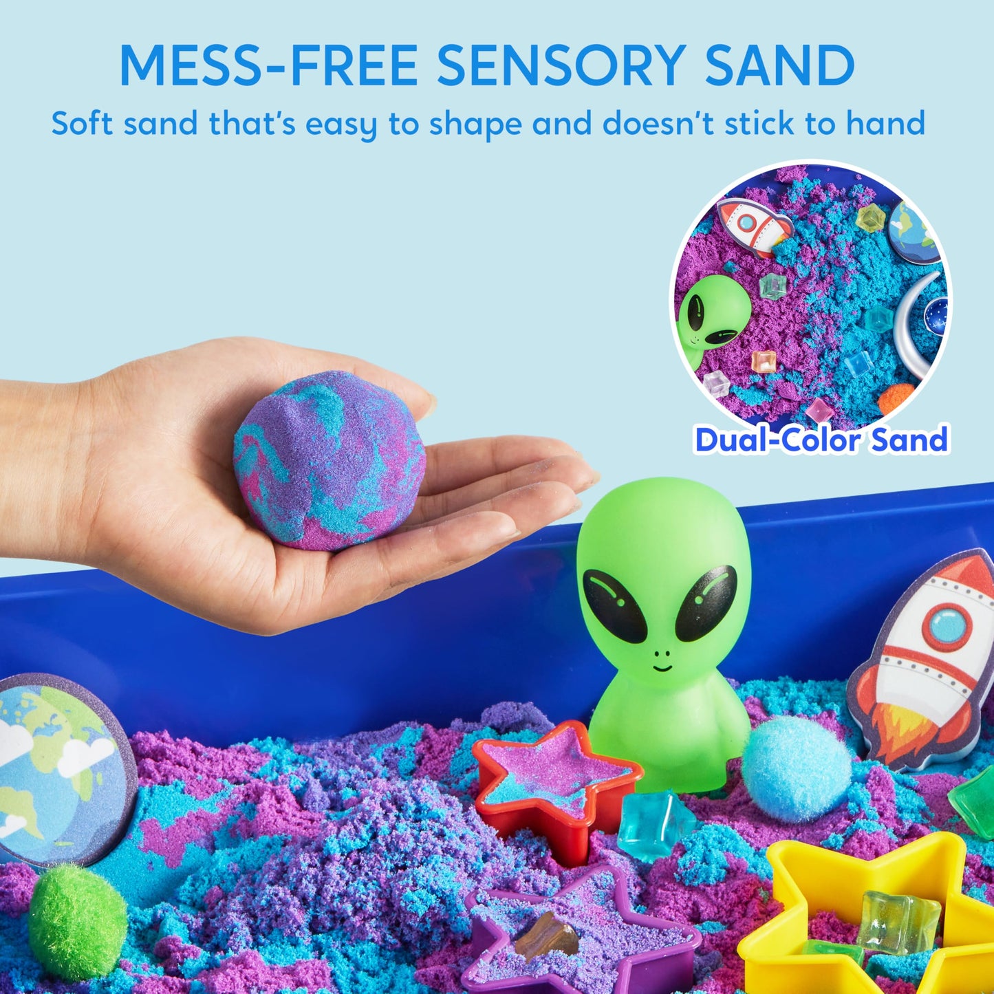 Klever Kits Outer Space Sensory Bin for Toddlers, Glow in The Dark Alien, Medium-Sized Plastic Sandbox, Model 60159, Age 3+