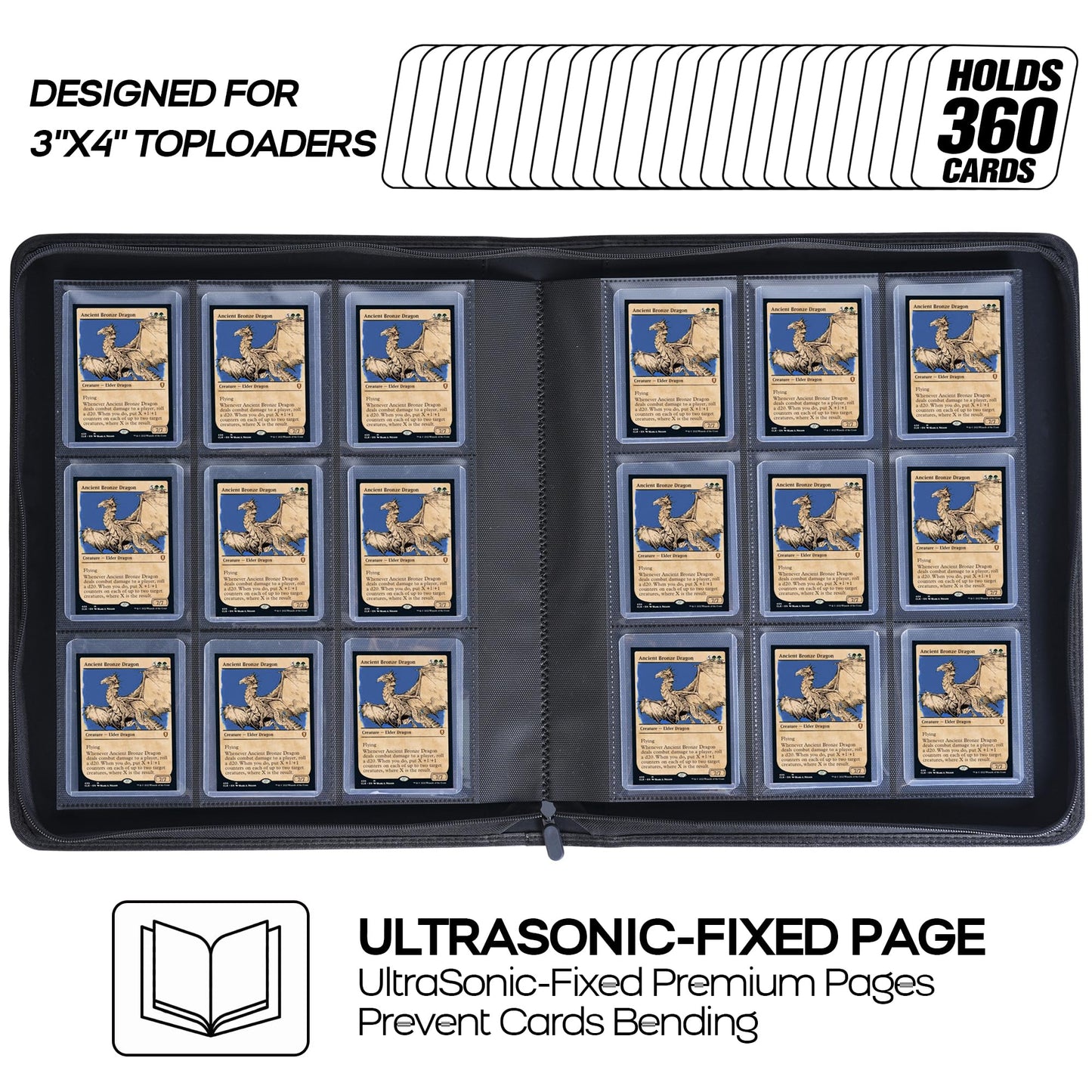 Toploader Binder  Holds 360 Top Loaders - 9-Pocket Top Loader Binder for 3 x 4 Rigid Card Holders for Trading Cards or Sports Cards  Model B - Navy Blue