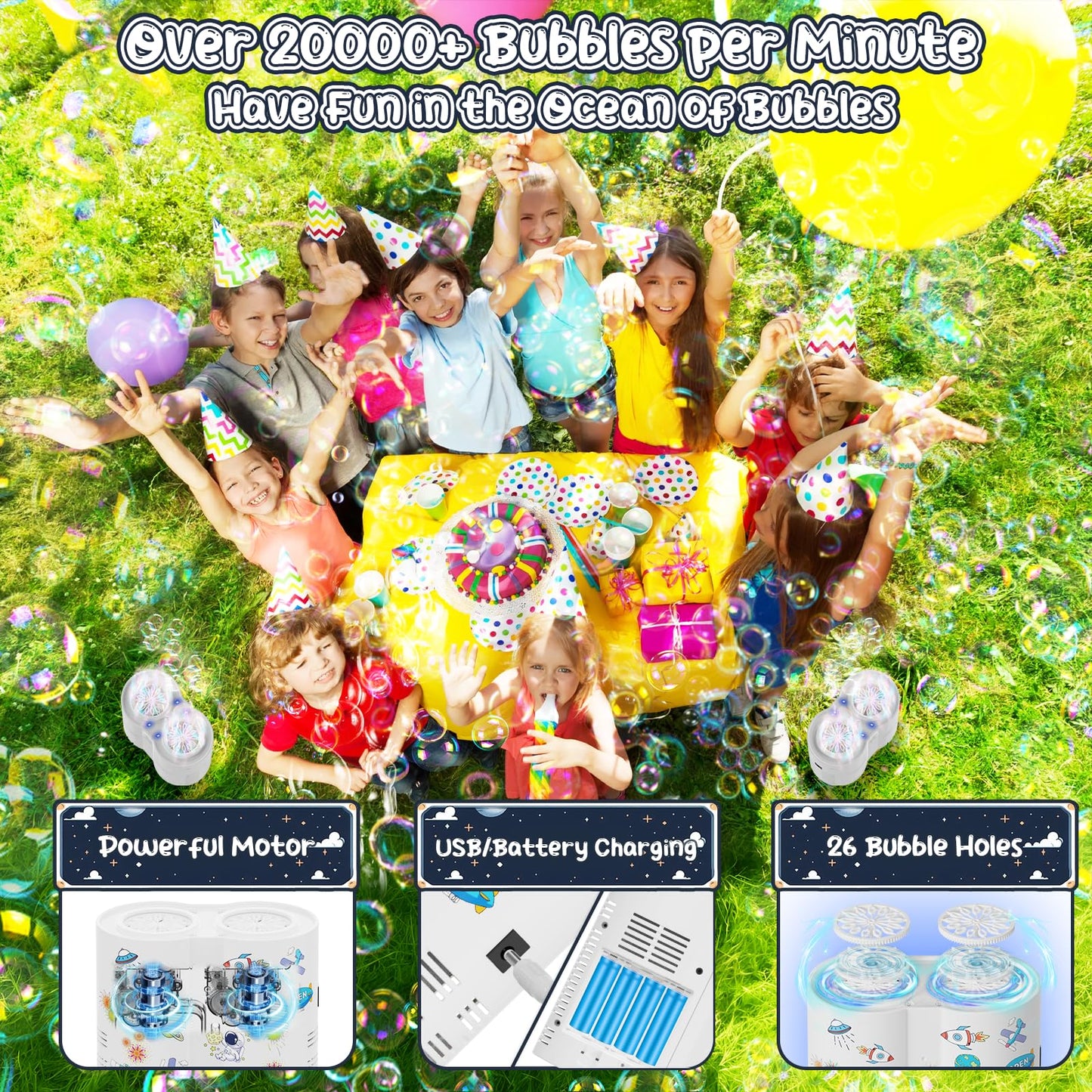 PANACARE Astronaut Soap Bubble Machine  Bubble Machine for Kids 20000+ Bubble per Min/Lights/DIY Stickers/240ml Solution Automatic Bubble Toy for Kids Summer Outdoor Party Wedding