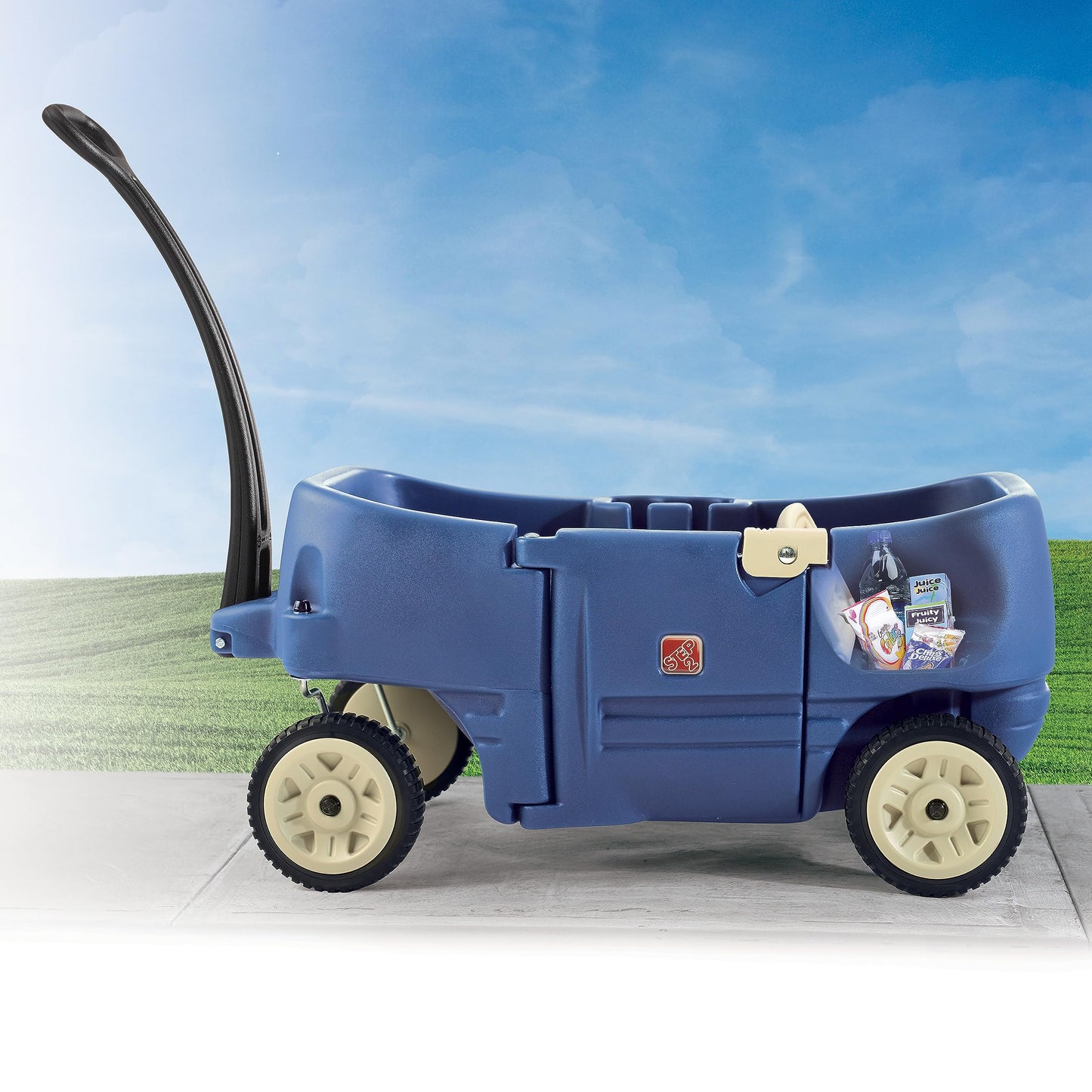 Step2 Wagon for Two Plus, Durable Plastic Ride-On Toy, Denim Blue, Max Weight 75 lbs., For Toddlers 1.5-5 Years Old, Model 708300