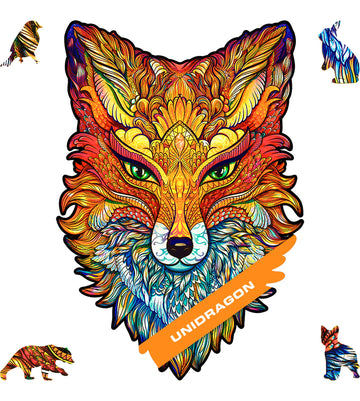 Unidragon Wooden Jigsaw Puzzles - Fiery Fox, 308 Pcs, King Size 10.6'X15.7', Beautiful Gift Package, Unique Shape Best Gift For Adults And Kids