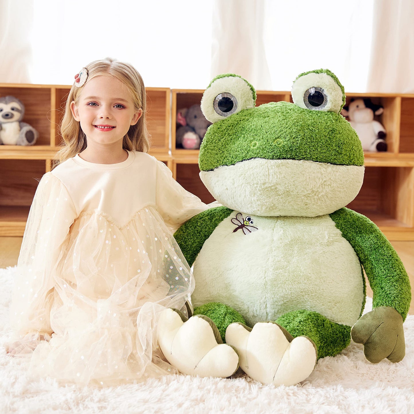 EARTHSOUND Giant Frog Plush Toy - 30" Soft Green Jumbo Stuffed Animal for Kids, Polyester Material, Model 2236532