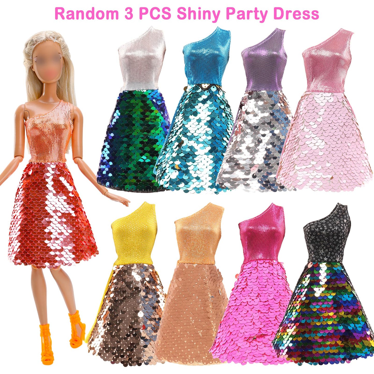 Miunana 23 Pcs 11.5 Inch Girl Doll Fashion Top And Pants 10 Pairs Of Girl Doll High Heels Shoes,Girl Dolls Sequin Dress For Doll
