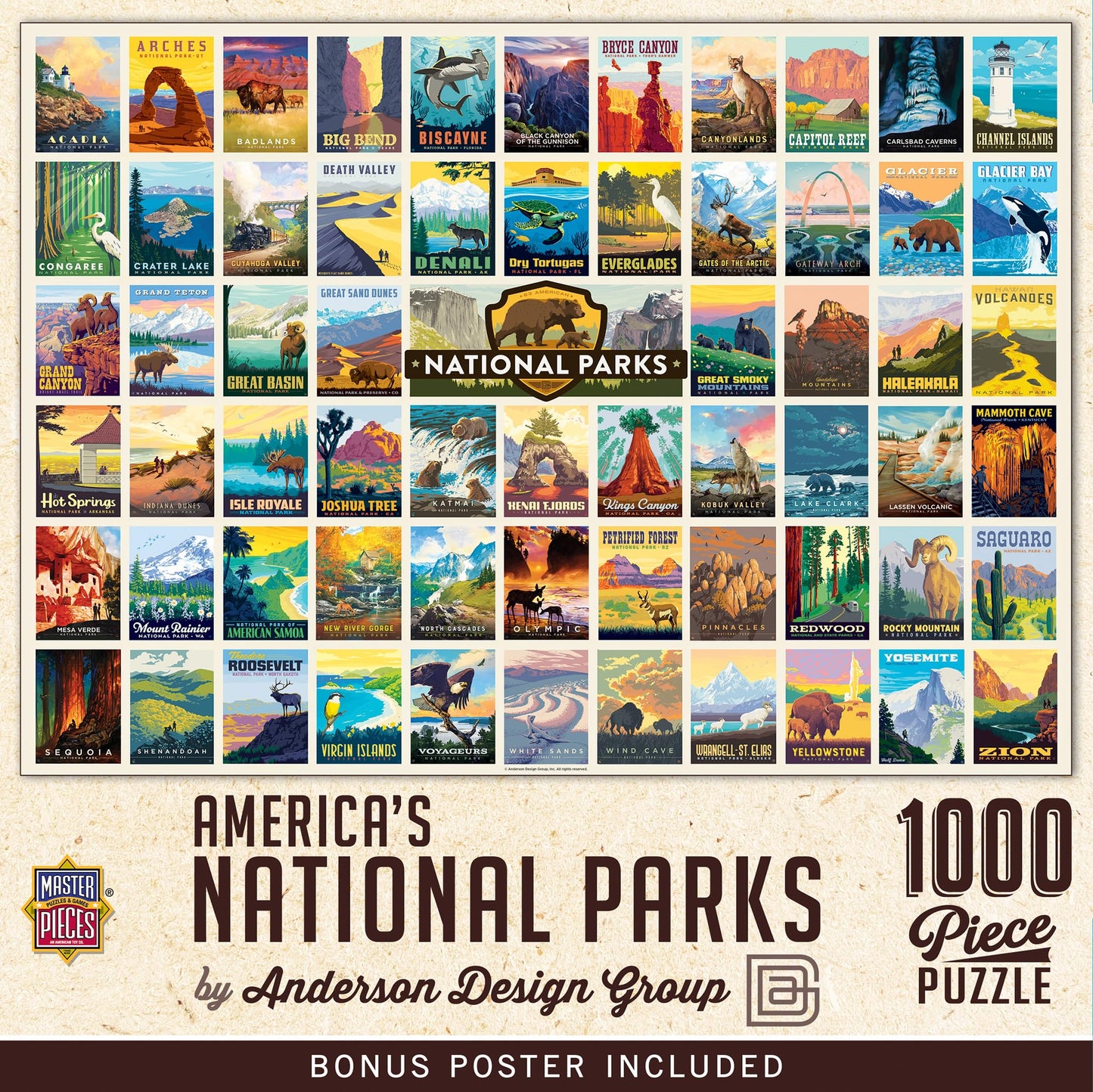 MasterPieces 1000 Piece Jigsaw Puzzle - America's National Parks, Cardboard, 19.25"x26.75", Model 72376, Fun for Adults & Kids