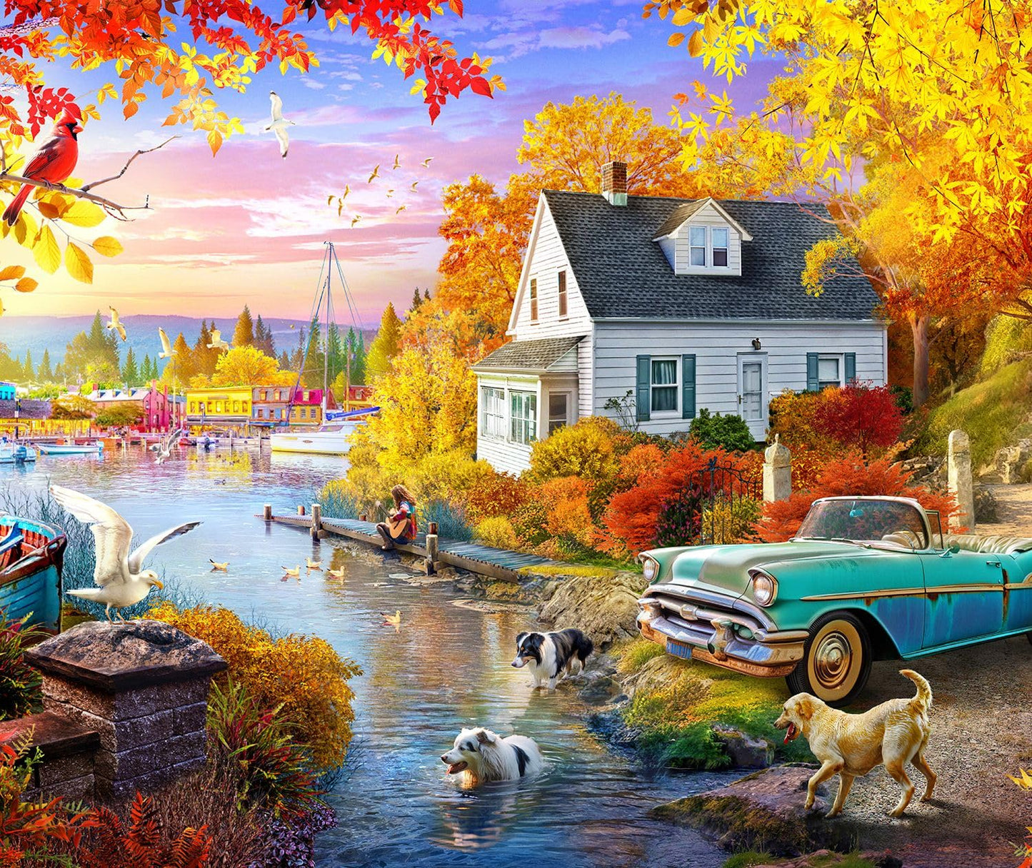 Springbok's Lakeside Fall Retreat 1000 Piece Puzzle for mature-themeds Takes You On a Wonderful Lakeside Escape