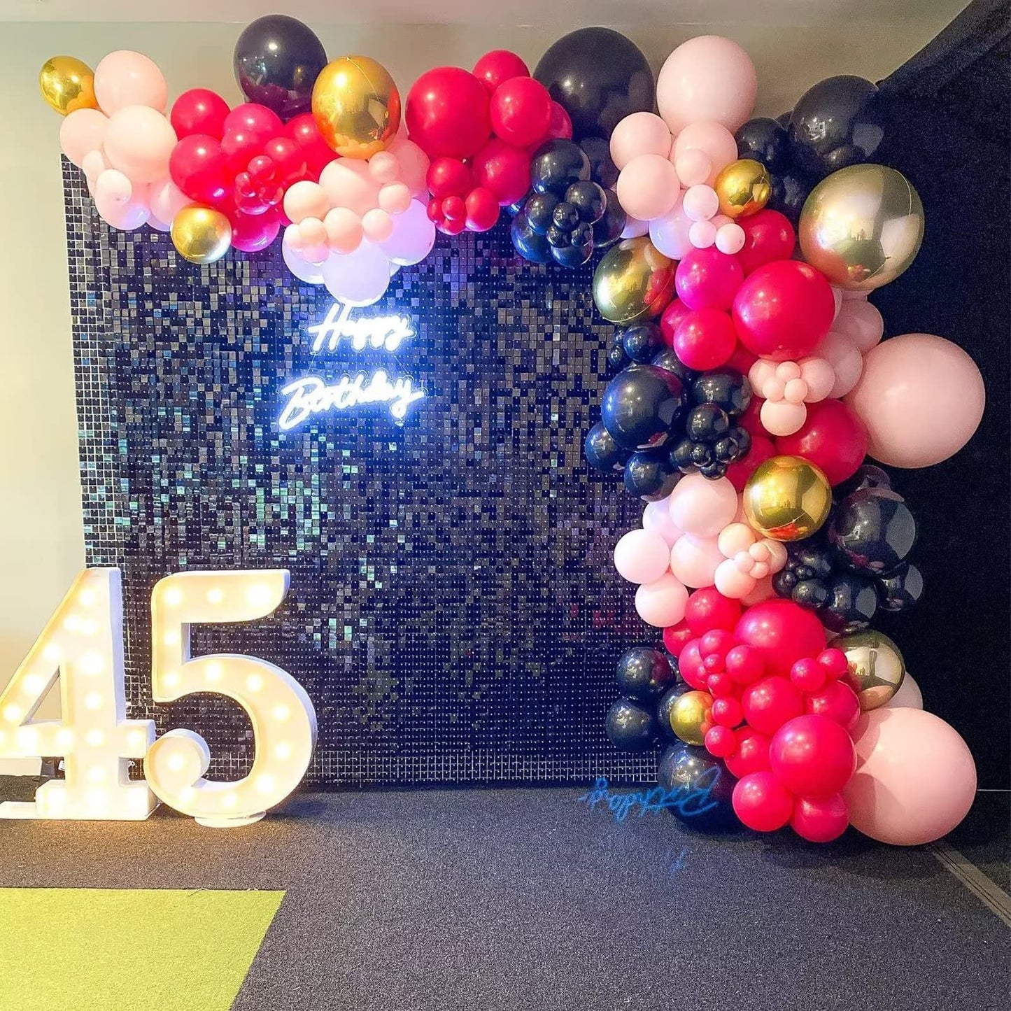 Hot Pink And Black Balloon Arch Kit, Hot Pink Black Balloon Garland Kit, Rose Red Black Latex Balloons Different Sizes For Women'S Birthday Decorations Wedding Baby Shower Engagement Party Supplies