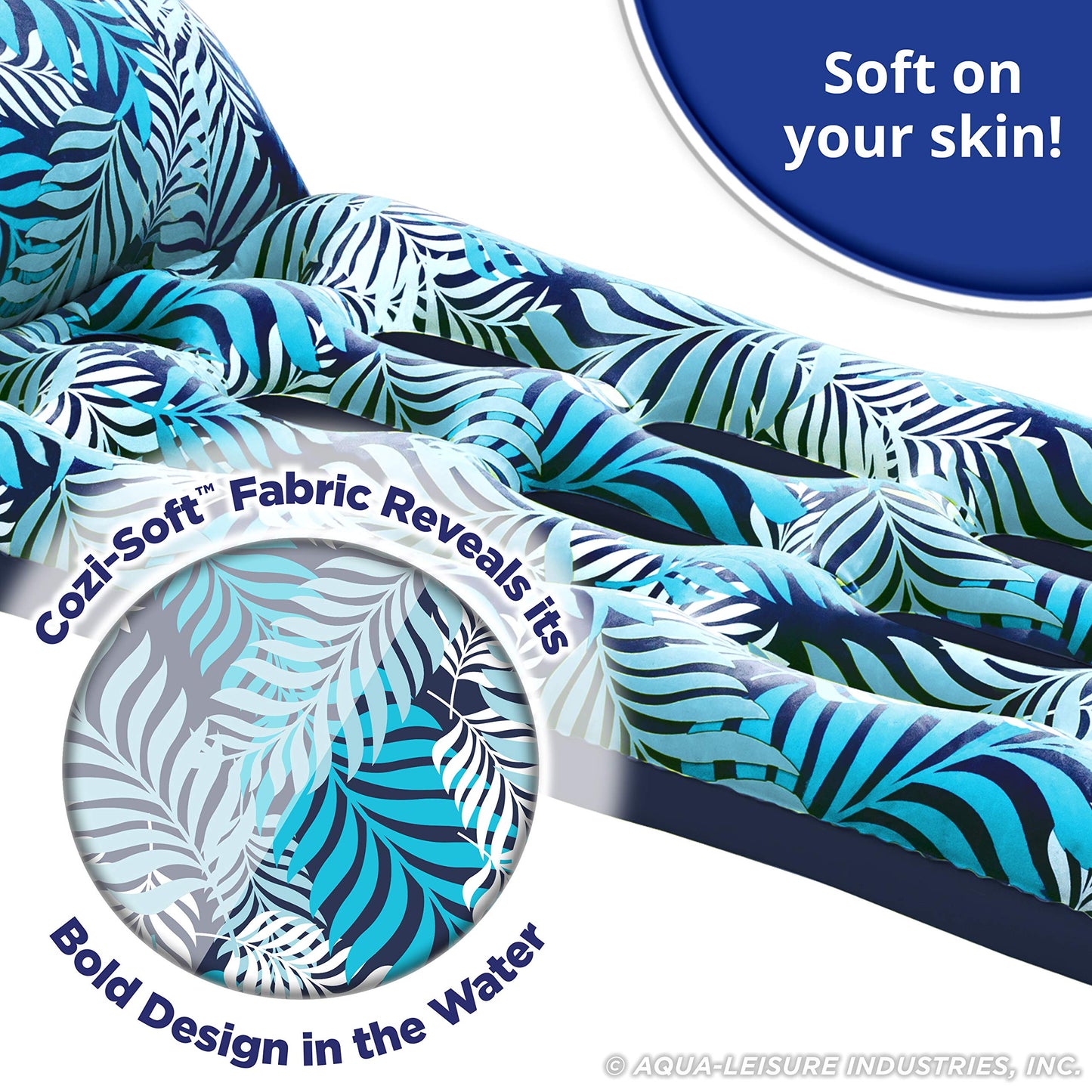 Aqua Contour Cooling Pool Float Lounge - 18-Pocket, Inflatable Pool Floats For Adults - Blue Ferns