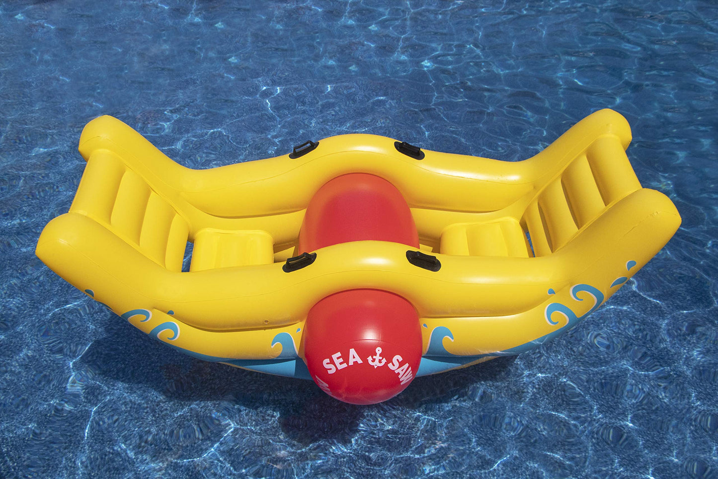 Swimline Sea Saw Rocker Pool Float for 2 - Heavy Duty PVC, Yellow, 100"x60"x43", Easy Grab Handles, Model 9058