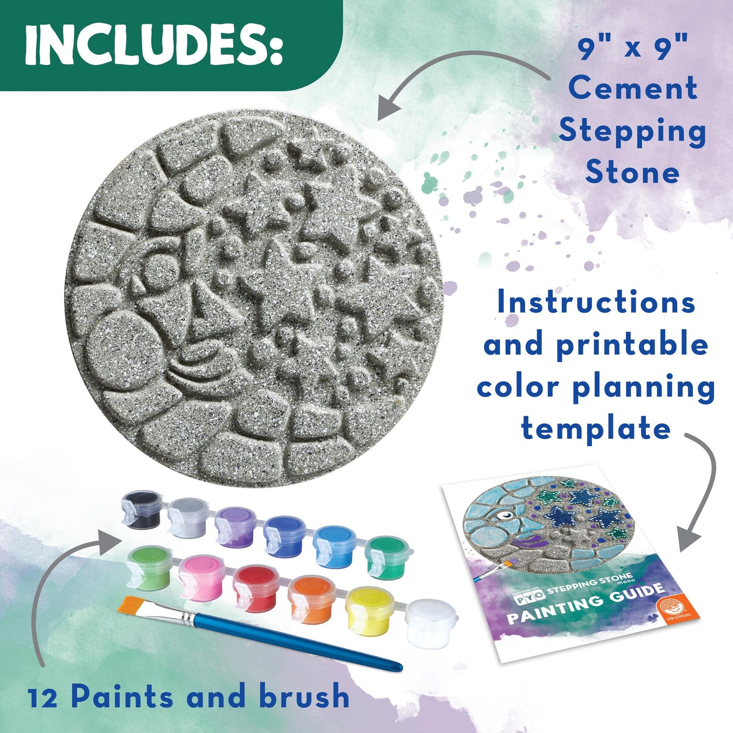 MindWare Paint Your Own Stepping Stone Kit - Mosaic Moon and Stars - Kits Include Paint and Brushes -