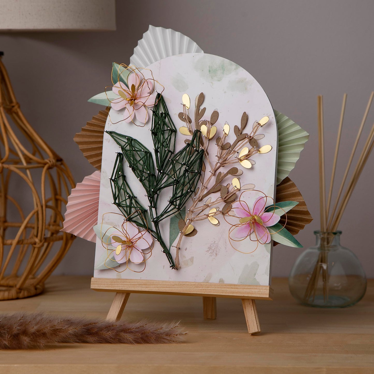 Craft Crush DIY String Art Craft Kit - Floral Interior Design DIY Activity for Teens & Adults - Complete String Art Kit with Emb