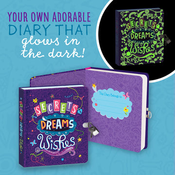 Peaceable Kingdom Secrets, Dreams And Wishes Glow In The Dark 6.25' Lock And Key, Lined Page Diary For Kids