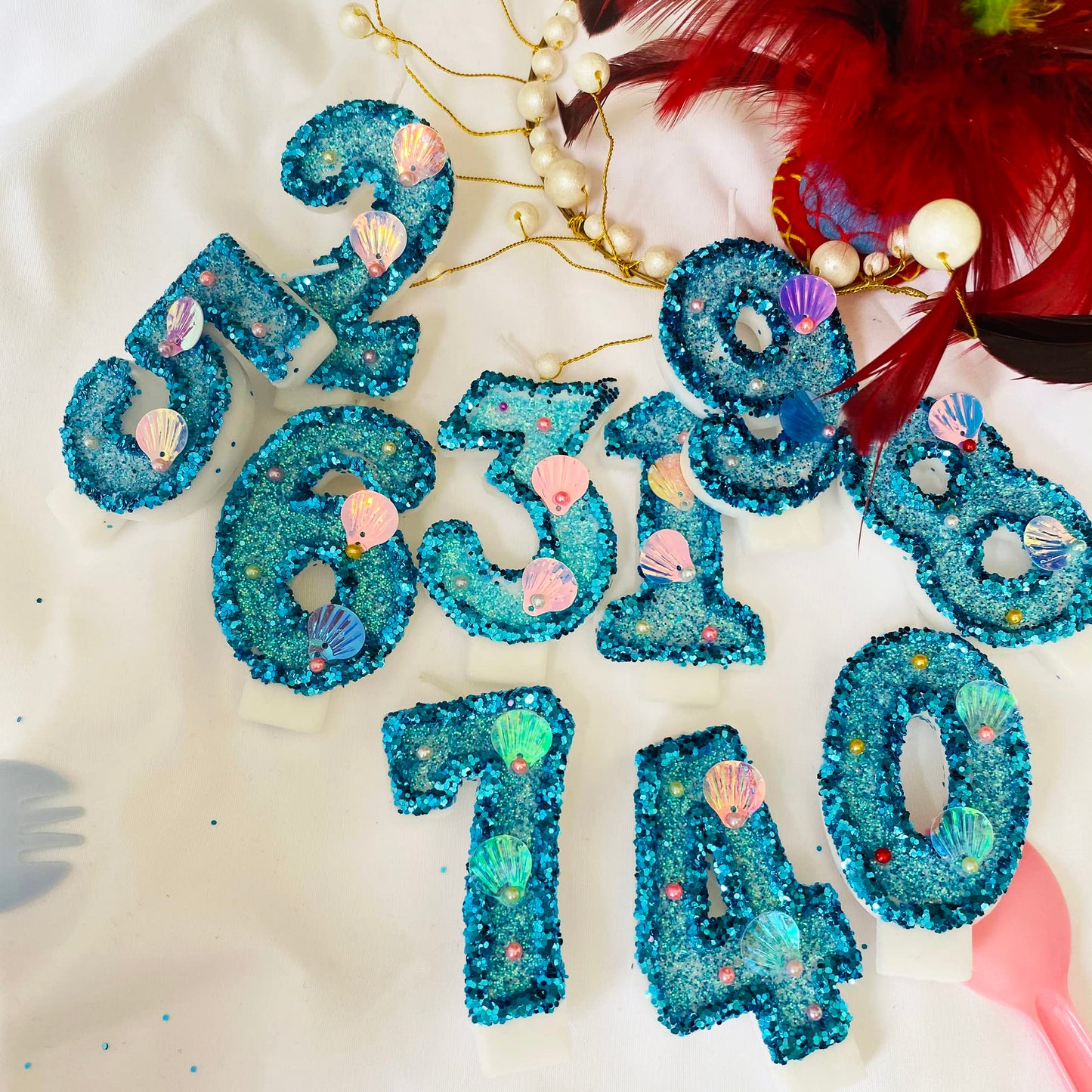 Blue Number Candle,Shell Sequins Number Candles for Birthday Cakes Mermaid Themed Party Supplies Number 1 Candle