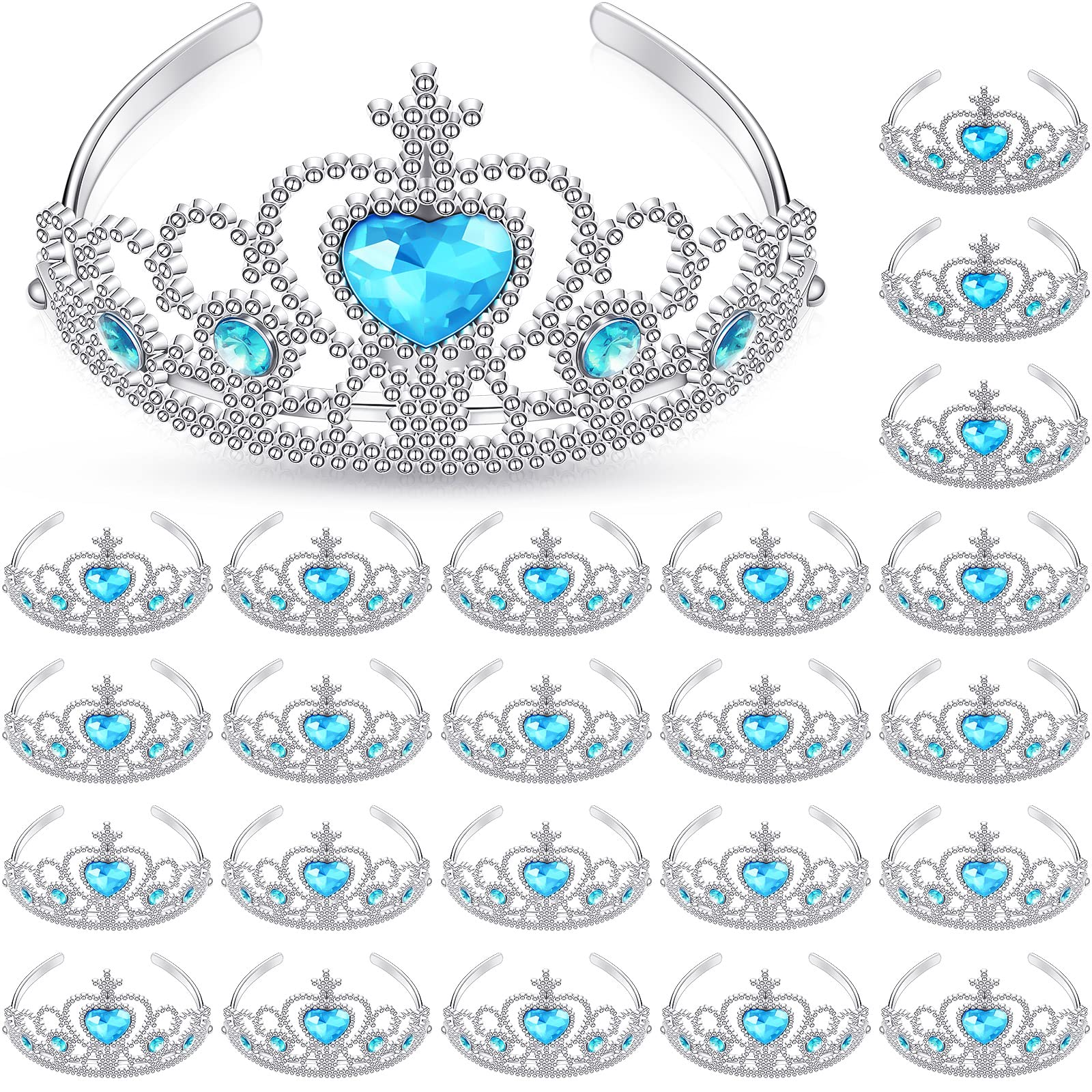 Zhanmai 24 Pcs Princess Crown Set Girl Plastic Tiara Dress up Costume Valentine Day Rhinestone Tiara Birthday Favor(Blue)