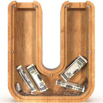 Sulevalt 12 Extra Large Wooden Letter Piggy Banks - Piggy Banks for Boys Girls Kids  Alphabet Money Banks with Initial U - Coin Banknote Bank Birthday/Christmas for Kids