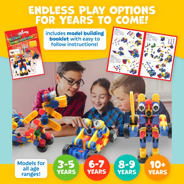 Skoolzy Klikio 8 In 1 Construction Building Engineering Toys 98 Piece Kit - Stem Bin Toys For Ages 7+, Includes Storage Bag And Booklet With Building Designs